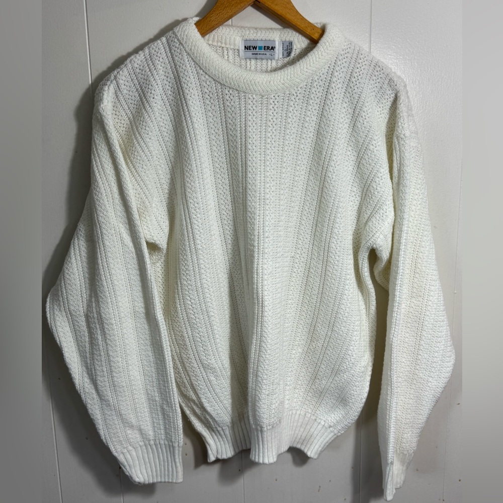 New Era Vintage White Acryllic Sweater L